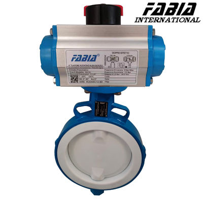 Pn 16 Válvula de borboleta revestida de borracha pneumática PTFE-Válvula de borboleta revestida Resistência à corrosão para processamento químico