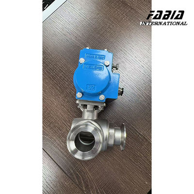 Válvula de esfera pneumática de três vias em aço inoxidável tipo L para instalação rápida no tamanho KF50